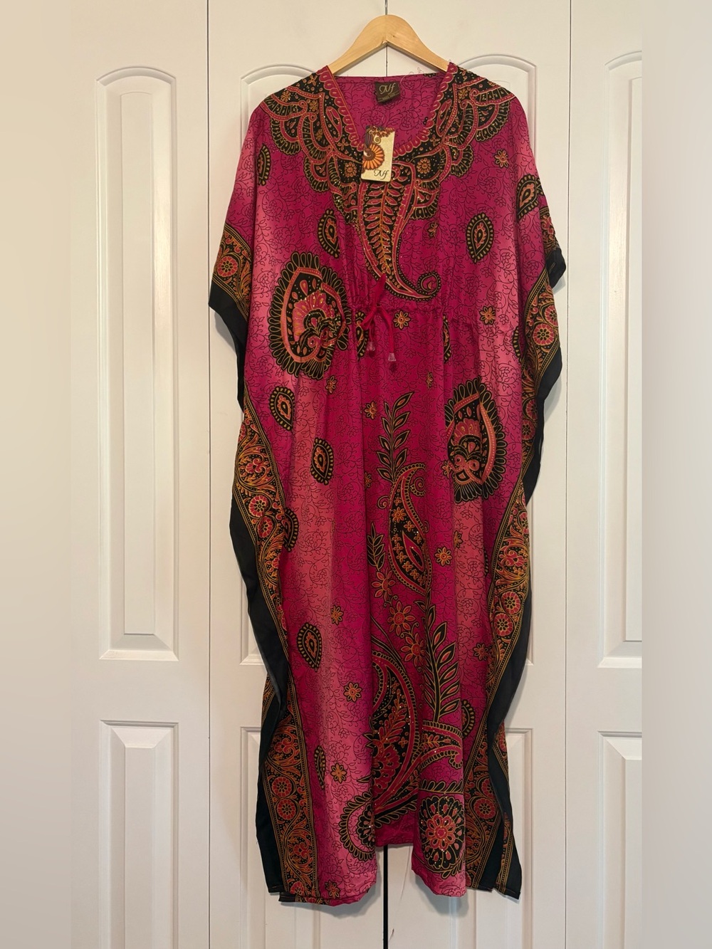 Fuchsia Paisley Kaftan / Loungewear/ Cover-up, OS
